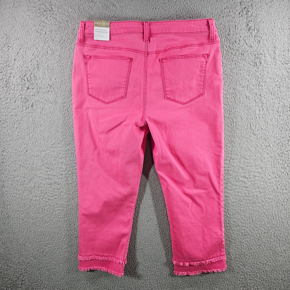 Chicos Perfect Stretch Girlfriend Slim Capri Pink Frayed Hem Pants 0.5 US 6 NEW - Picture 7 of 10